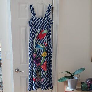 Anouk Grewal - Blue/White Stripe Cotton Sundress with Fish Appliques. Size Small
